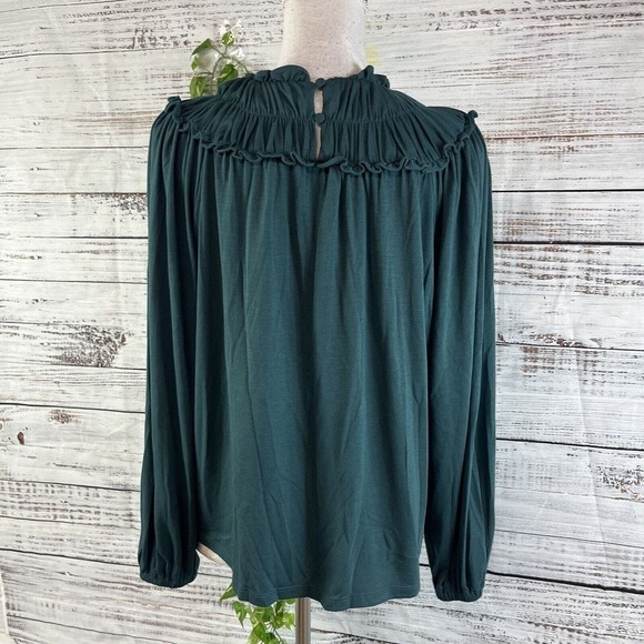 Ann Taylor Blouse Top sz Extra Small Teal Jersey Smocking Prairie Modest Stretch - Picture 12 of 14